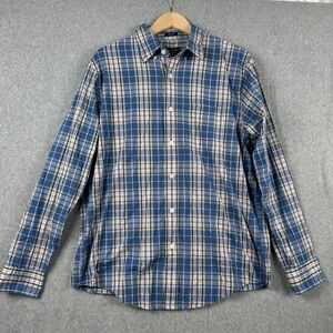Abercrombie & Fitch Shirt Mens L Blue Plaid Button Up Relaxed Cotton Long Sleeve